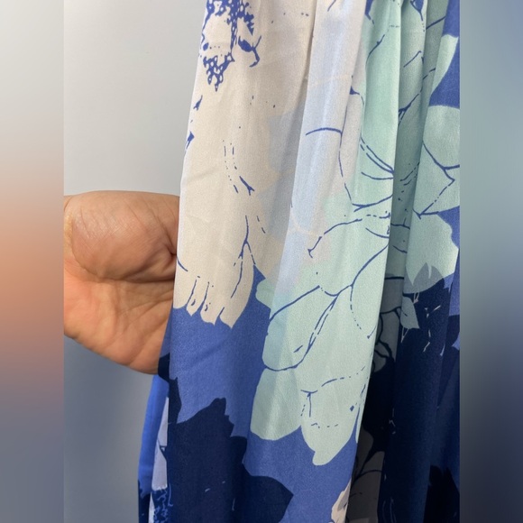 Banana Republic Blue Floral Empire Waist Knee Length Dress with Pockets - Picture 7 of 14